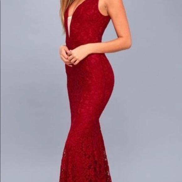 NWT Lulu’s Everly Wine Red Lace Maxi Dress - Picture 5 of 6